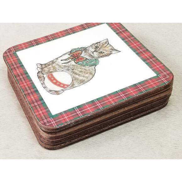 Christmas Pimpernel Coasters Tartan Holiday w/ Box Made England x6 Vtg - Picture 11 of 15